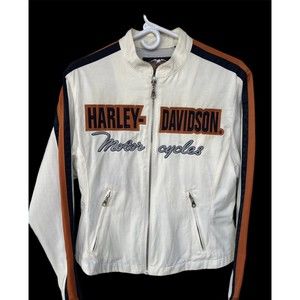 Harley Davidson Jacket Women's Medium White/Black/Orange Motorcycle Biker
